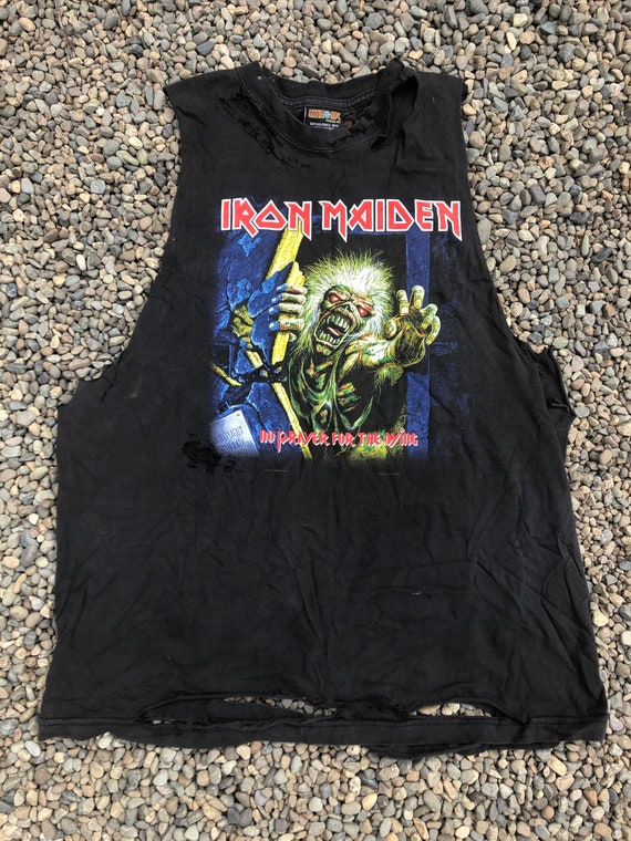 Custom distressed Iron Maiden tshirt tank black m… - image 1