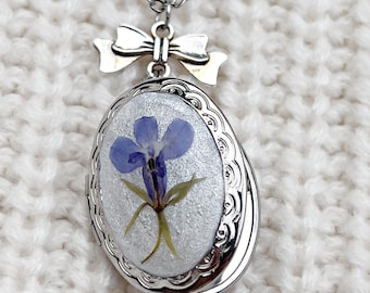 Purple  Floral Photo Locket Necklace , Personalized Photo Keepsake jewelry