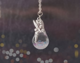 Fairy magic necklace Rainbow Orb Glass bottle jewelry Glitter necklace Bubble necklace Silver fairy necklace Christmas gifts for women