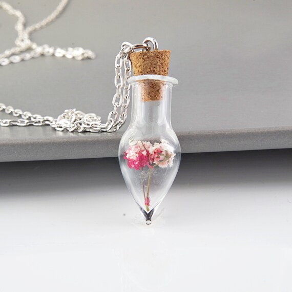 Real Flower Necklace Glass Bottle Pendant Real Plant Necklace Mini