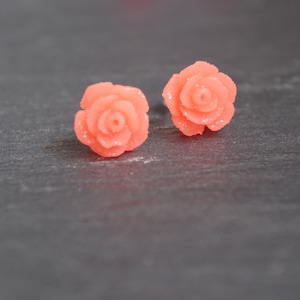 Coral Flower Stud Earrings Coral Rose Stud  Earrings Rosebud Earrings Hypoallergenic  Stud Rose Earrings Jewelry Flower Girl Gift for her