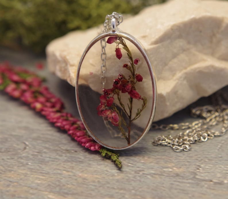 Real flower necklace Flower resin pendant Pressed flower necklace Dried flower pendant Flower jewelry Natural Plan Mothers day gift for mom image 1