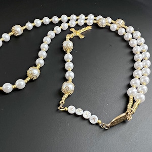 Personalized Pearl Rosary Necklace: Catholic Baptism Gift