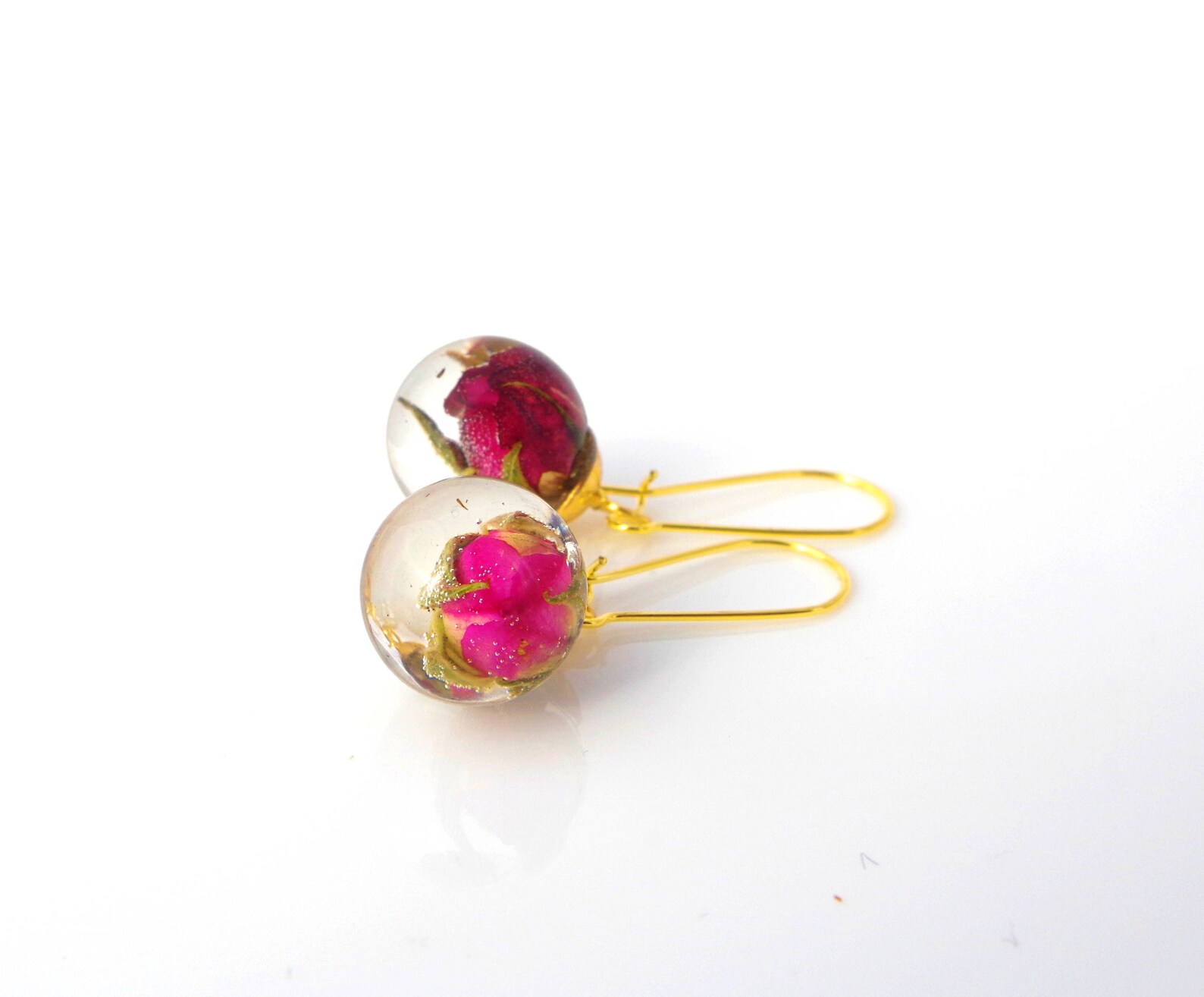 Rose Bud Earrings Real Flower Earrings Christmas Gift for Her Etsy