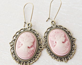 Bronze Cameo Earrings: Woman Portrait, Vintage Style