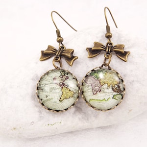 Antike Karte Ohrringe Weltkarte Ohrringe Vintage Weltkarte Schmuck Globus Ohrringe Reisende Kontinente Retro Ohrringe Valentinstag Geschenk für sie
