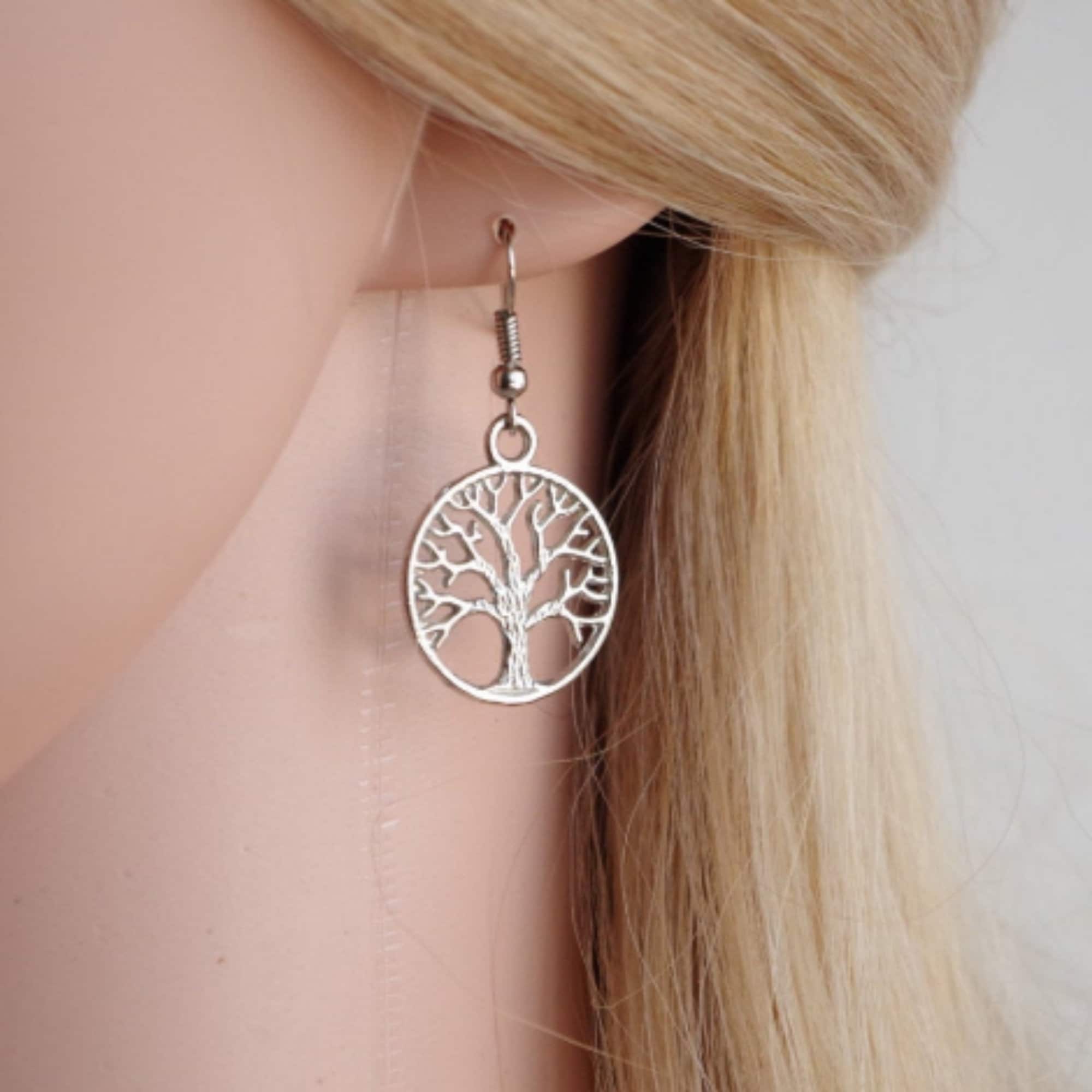 Silver Tree Earrings Family Tree Earrings Drop Earrings Circle of Life Dangle Earrings Simple Everyday Silver Tree Earrings Christmmas Gift Etsy