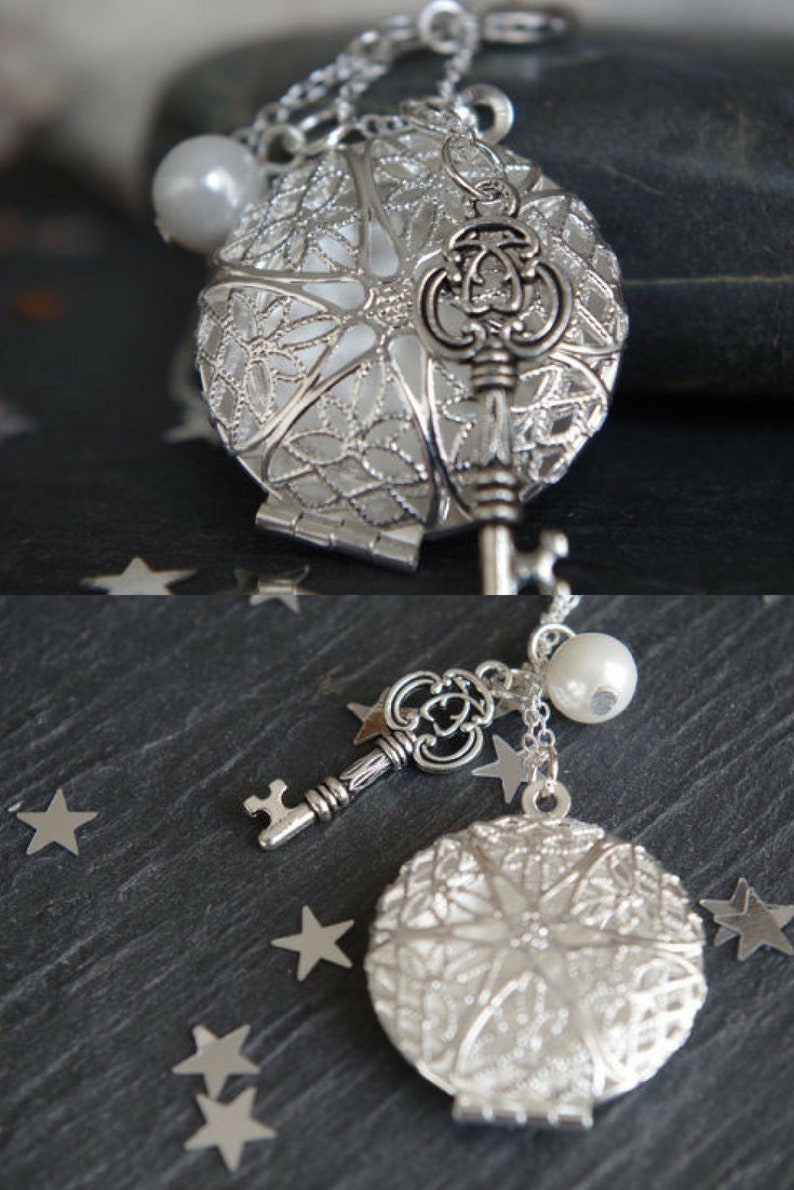 Locket Necklace Key Locket Pearl Locket Pendant Silver Locket Etsy