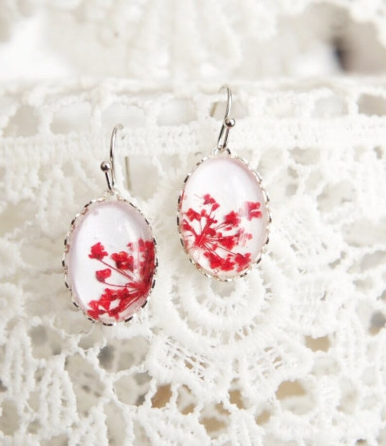 Real Flower earrings Floral jewelry Pressed flowers Drop Earrings Botanical jewelry Christmas idea gift for her