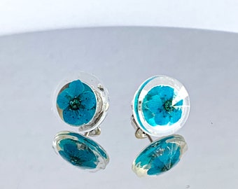 Flower stud earrings , Pressed flower jewelry ,  Real flower earrings , Christmas gift for women Terrarium jewelry for mom