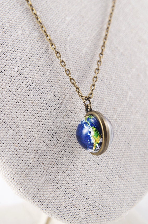 Two Sided Earth Necklace Globe Pendants Space Planet Jewelry Solar System Tiny Necklace Blue Earth Pendant Space Necklace Gift for Her Etsy