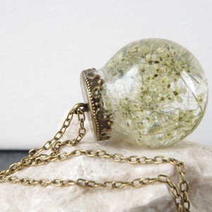 Queen Anne&#39;s Lace necklace flower pendan terrarium jewelry dried flower necklace pressed flower botanical necklace real flowers jewelry gift
