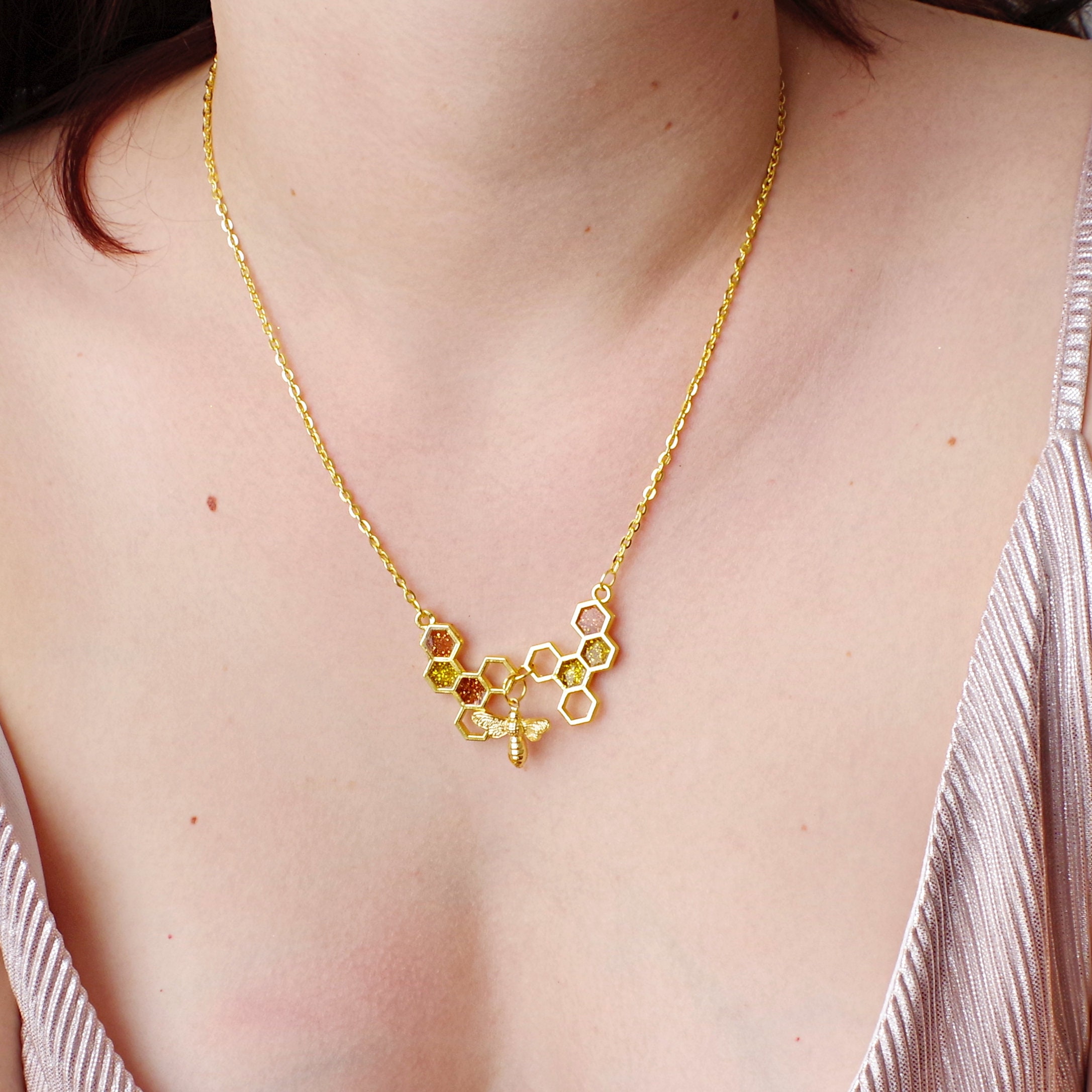 Collana A Nido D'ape In Oro Rosa Massiccio 18 Carati E Diamanti