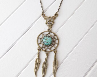 Collar Atrapasueños 925ForHer Con Turquesa Y Pluma / Plata De Ley, Hecho A Mano En EE. UU. / Colgante Atrapasueños Con Cadena De Plata De 45 Cm - México