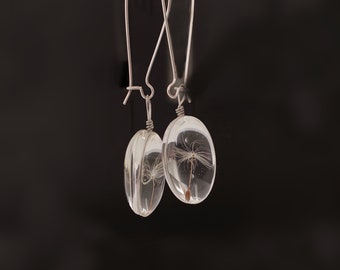 Dandelion seed earrings Terrarium jewelry Pressed flowers wish jewelry gift for women