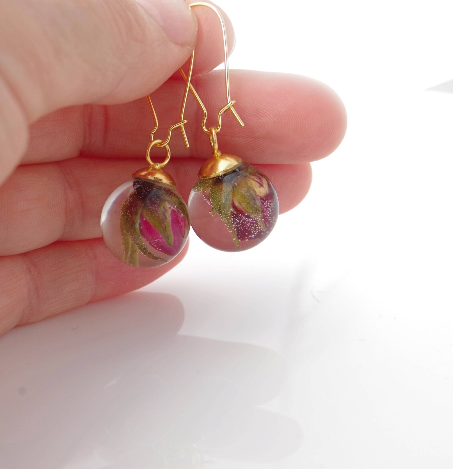 Rose Bud Earrings Floral Jewelry Real Flower Earrings Etsy