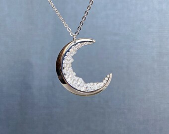Buy Crescent Moon Necklace: Celestial Silver Black Zirconia