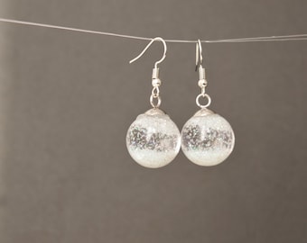 Snow globe earrings Glass globe Flying Snowflakes winter jewelry  Christmas gift for women