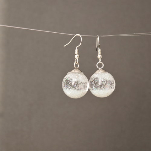 Snow Globe Earrings Glass Globe Flying Snowflakes Winter Etsy