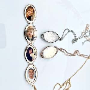Collar con medallón personalizado de 4 fotos: latón con grabado floral en oro rosa