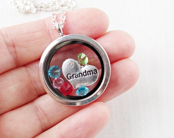 Personalized  Birthstone  Floating Locket Family for Grandma ,Custom necklace Mothers day for Mom ,Jewelry for Grandmother