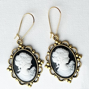 Schwarze Kamee Tropfen Ohrringe Kamee viktorianische Dame Schmuck Vintage Goth Schmuck für Frau Jahrestag Geschenk für sie