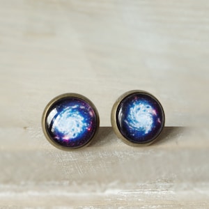 Blue Galaxy Stud Earrings Nebula Jewelry Space Small posts earrings Galaxy Universe Minimalist Gift for women gift for her