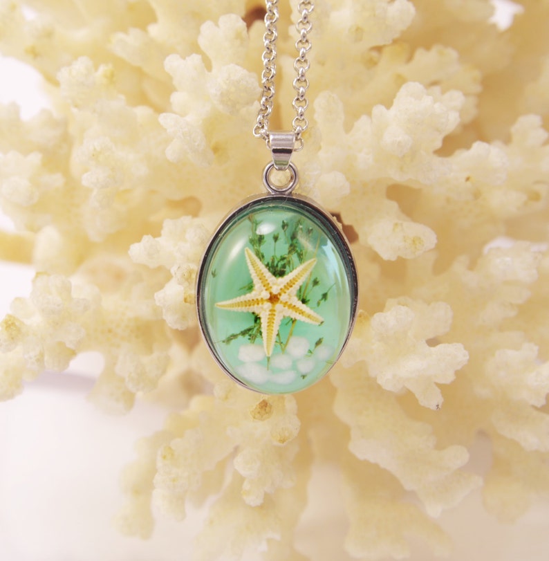 Ocean Necklace Real Starfish Necklace Nautical Necklace Starfish Pendant Blue Resin Nature Necklace Starfish Necklace Sea Necklace Gift image 4