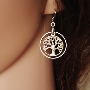 Family Tree Earrings Circle of Life Dangle Earrings Simple Everyday Silver Tree Jewelry Symbolic Earrings Mothers day Gift