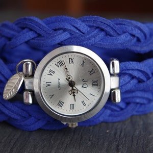 Blue wrist watches for women Three laps wrist watch  Ladies watch Woman watch  Christmas gift Anniversary Watch for her