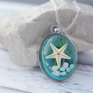 Ocean Necklace Real Starfish Necklace Nautical Necklace Starfish Pendant Blue Resin Nature Necklace Starfish Necklace Sea Necklace Gift image 1