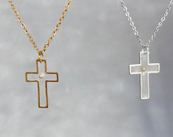 Mustard Seed Cross Necklace: Resin Christian Jewelry Gift