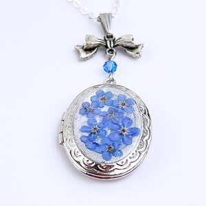 Forget-Me-Not Locket Necklace: Blue Flower Cameo Pendant
