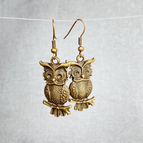 Bronze Eulen Statement Ohrringe Vogel Schmuck Vintage Stil Muttertag Geschenk für sie Geschenke für Freunde Tier schmuck