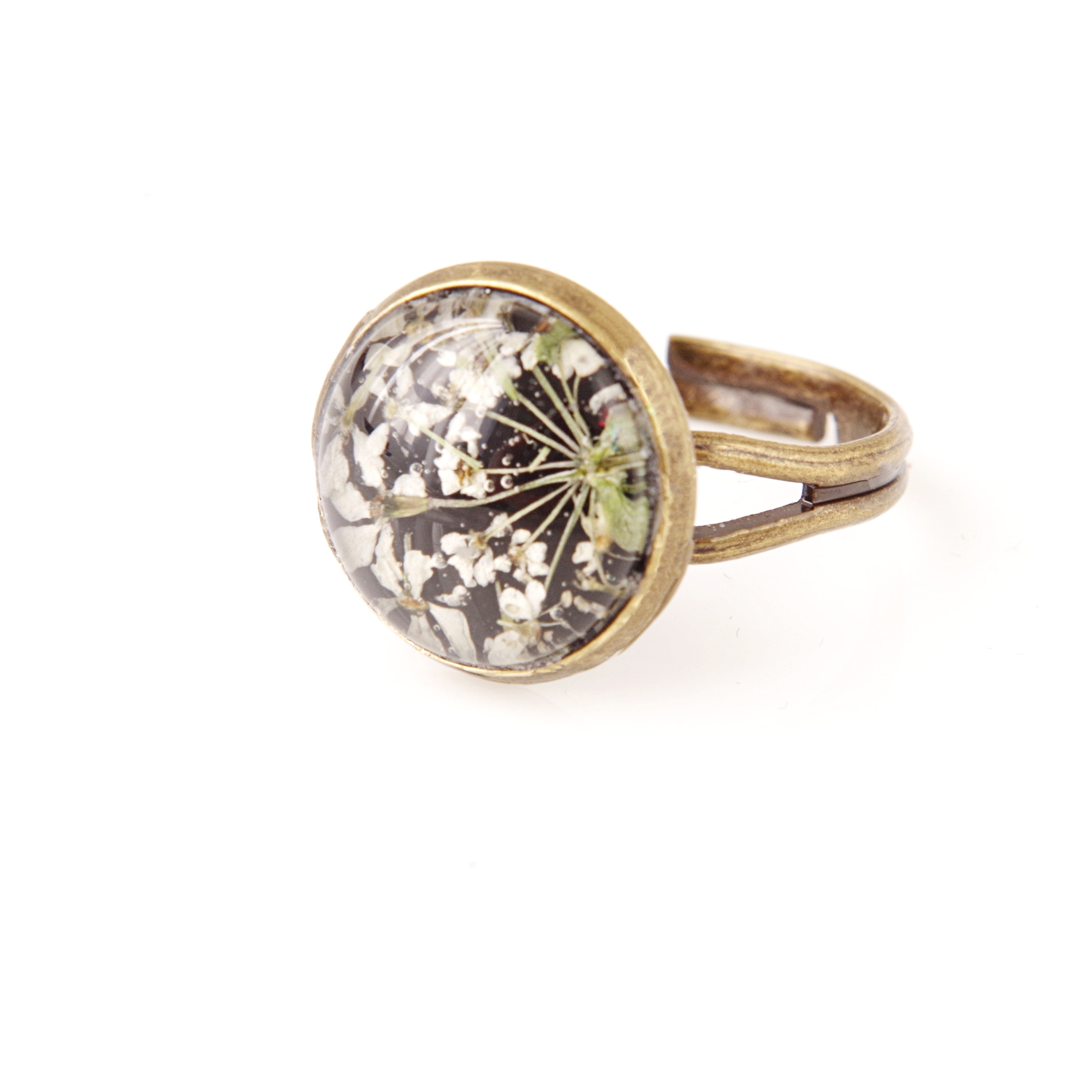 Pressed flower in terrarium ring gift for women Botanical Resin Adjustable floral ring gift for her Real flower jewelry
