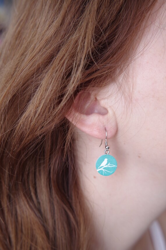 White Bird Earrings Mint Dangle Earrings Bird Jewelry Swallow