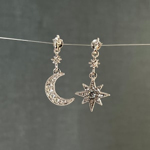 Star and moon stud earrings Minimalist mismatched earring for women celestial jewelry Mothers day gift