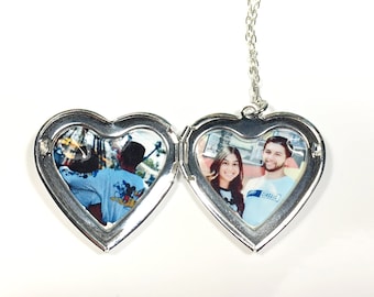 Custom photo heart locket Silver heart necklace Personalized photo locket Family album necklace Memorial Jewelry Picture Locket
