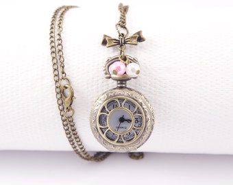 Montre de poche vintage bijoux Steampunk montre de poche personnalisée gravée montre de poche en bronze antique collier chaîne cadeau de Noël pour elle