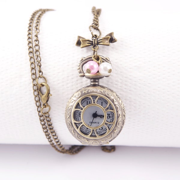 Montre de poche vintage bijoux Steampunk montre de poche personnalisée gravée montre de poche en bronze antique collier chaîne cadeau de Noël pour elle