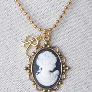 Personalized woman cameo necklace Gold initial pendants Victorian cameo jewelry Initial necklace image 2