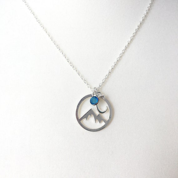 Silver Mountain Necklace: Personalized Initial & Birthstone Charm