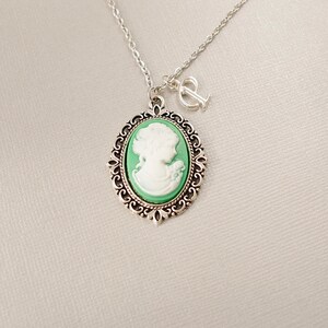 Pink cameo necklace Silver letter jewelry Personalized jewelry Lady cameo Pendant Christmas gift for her Vintage style letter Jewelry Green