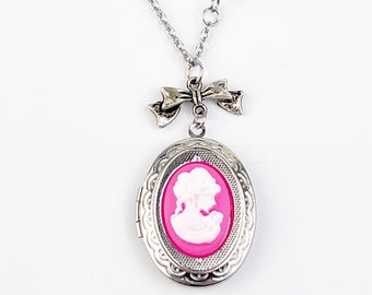 Personalized photo locket wish victorian cameo girl , Oval locket necklace for women Mothers day gifts for grandma