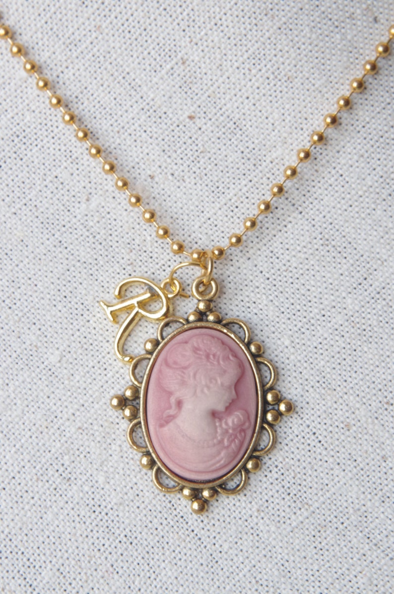 Victorian cameo necklace Personalized necklace for mom Initial necklace Gold cameo necklace Mothers day gift for Grandma Silhouette cameo image 3