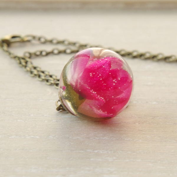 Flower necklace  resin flower necklace real flower jewelry nature pink pose flower terrarium necklace gift for a woman flower girl gift