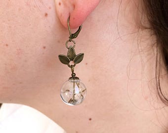 Dandelion earrings Terrarium jewelry Valentine's gift women Flower earrings Dandelion seeds Terrarium earrings Mothers day gift mom Wedding