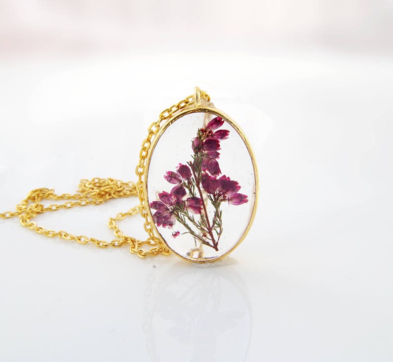 Flower necklace Terrarium jewelry Mothers day gift for her Pressed flower Botanical necklace Plant jewelry Anniversary gift women Woodland image 5