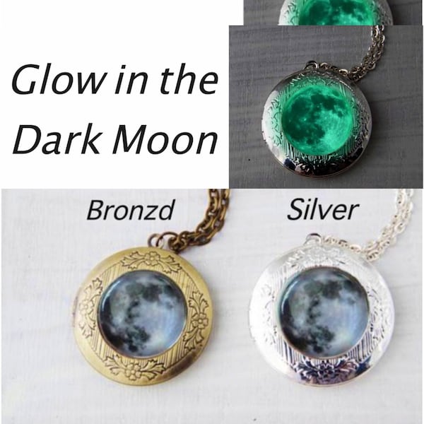 Glowing Moon phase locket necklace Personalized birthday jewelry Waxing Moon Glow In The Dark locket Luna phases