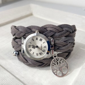 Personalized Suede Braid Bracelet Watch: Custom Charm Women&#39;s Gift